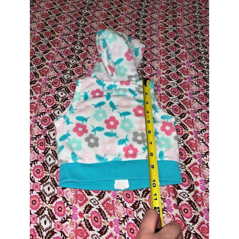 Baby Girl’s Carter’s Fleece Hooded Floral Print Zip Up Vest Size 6 Months